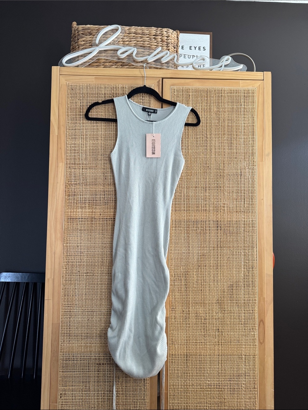 Missguided Sleeveless Ribbed Midi Dress in Light Sage